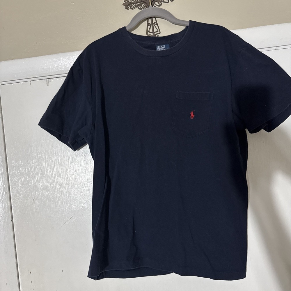 Vintage Polo Ralph Lauren Shirt Mens Medium 90s Navy Blue Pony Pocket